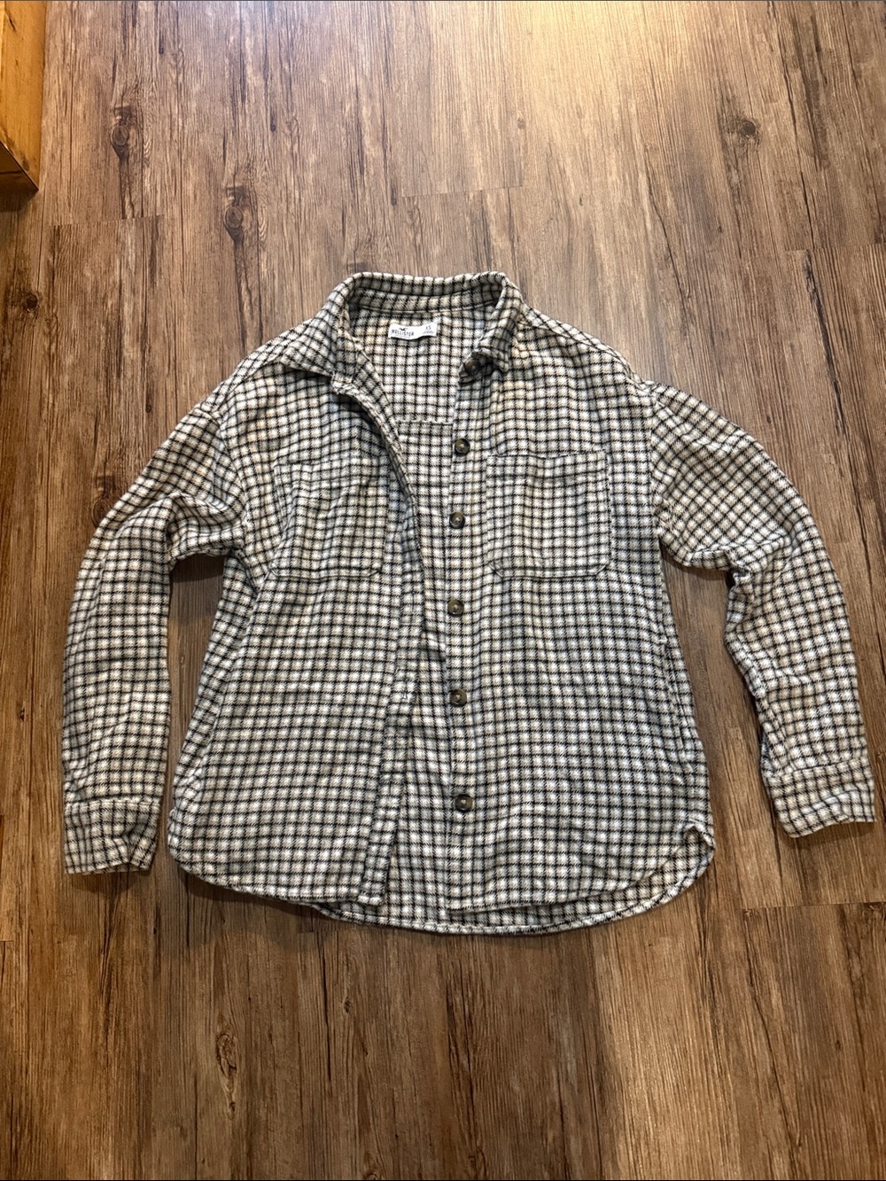 Thick Checked Button-Up Long-Sleeve Shirt in Cream & Gray